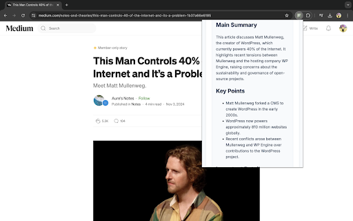 Medium Blog Summarizer  from Chrome web store to be run with OffiDocs Chromium online
