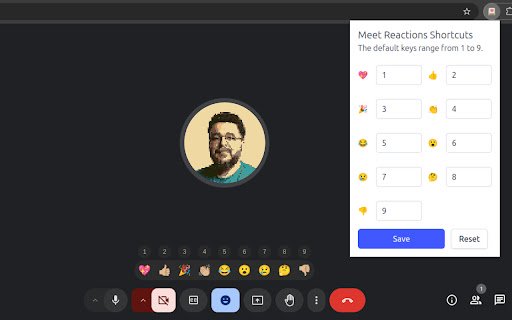 Meet Reactions Shortcuts  from Chrome web store to be run with OffiDocs Chromium online