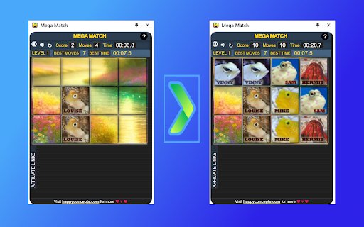 Mega Match Memory Game  from Chrome web store to be run with OffiDocs Chromium online