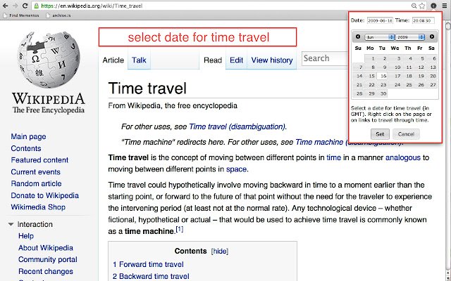 Memento Time Travel  from Chrome web store to be run with OffiDocs Chromium online
