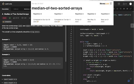 MemoLeet  from Chrome web store to be run with OffiDocs Chromium online