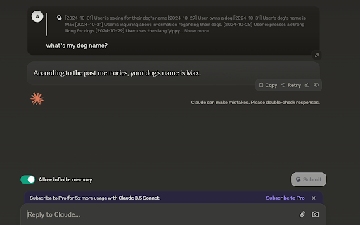 Memory Vault Infinite Long term memory for ChatGPT and Claude  from Chrome web store to be run with OffiDocs Chromium online