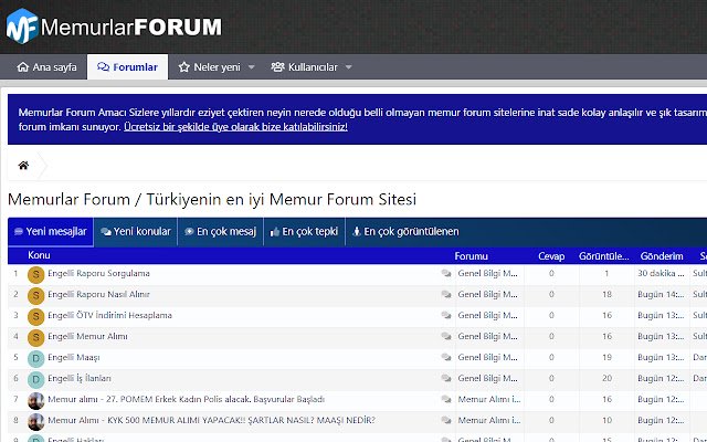 يتم تشغيل Memurlar Forum من متجر Chrome الإلكتروني مع OffiDocs Chromium عبر الإنترنت