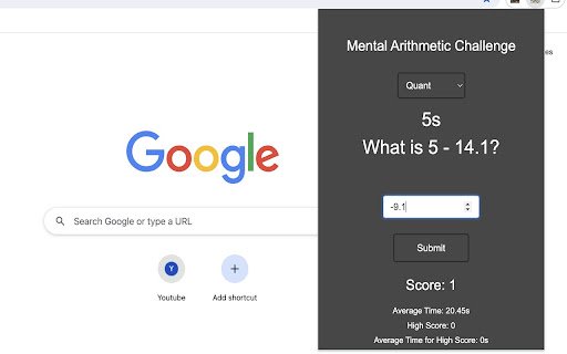 Mental Arithmetic challenge  from Chrome web store to be run with OffiDocs Chromium online