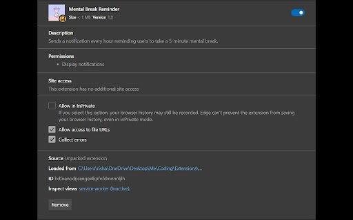 Mental Break Reminder  from Chrome web store to be run with OffiDocs Chromium online