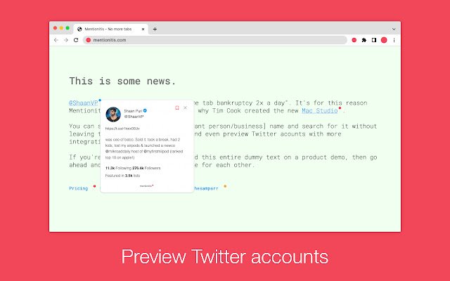 Mentionitis  from Chrome web store to be run with OffiDocs Chromium online