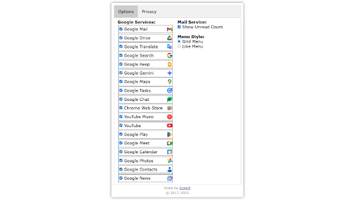 Menu for Google™ Services  from Chrome web store to be run with OffiDocs Chromium online