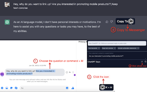 Message Chatbot: AI Powered by Chat GPT 4  from Chrome web store to be run with OffiDocs Chromium online