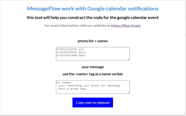 messageflow code constractor for G calendar  from Chrome web store to be run with OffiDocs Chromium online