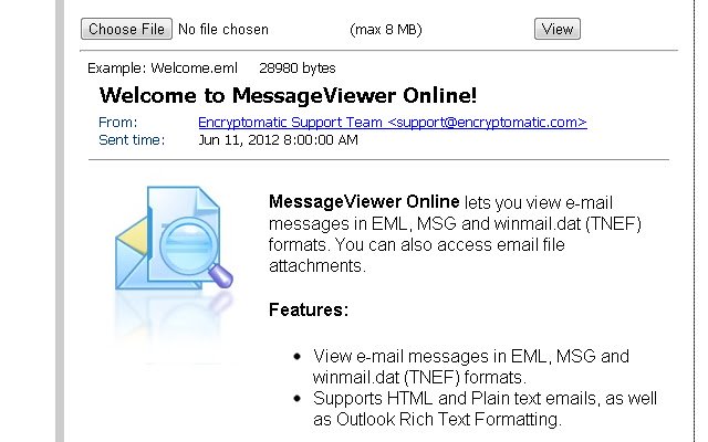 OffiDocs Chromium 온라인과 함께 실행되는 Chrome 웹 스토어의 Encryptomatic의 MessageViewer Online