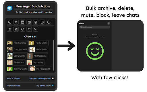 Messenger Batch Actions  from Chrome web store to be run with OffiDocs Chromium online