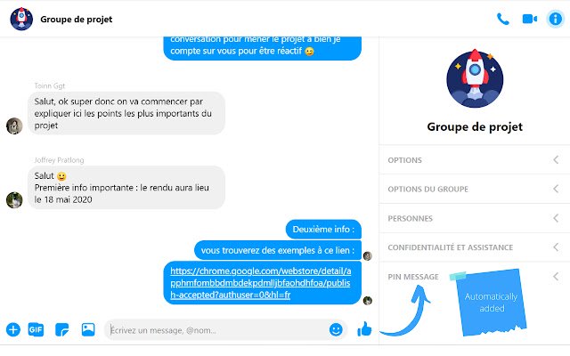 Messenger pin message  from Chrome web store to be run with OffiDocs Chromium online