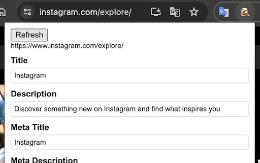 Metadata Extractor  from Chrome web store to be run with OffiDocs Chromium online