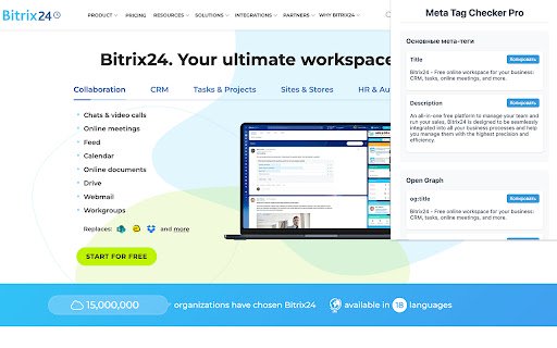 Meta Tag Checker Pro  from Chrome web store to be run with OffiDocs Chromium online