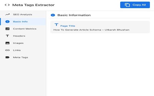 Meta Tags Extractor  from Chrome web store to be run with OffiDocs Chromium online