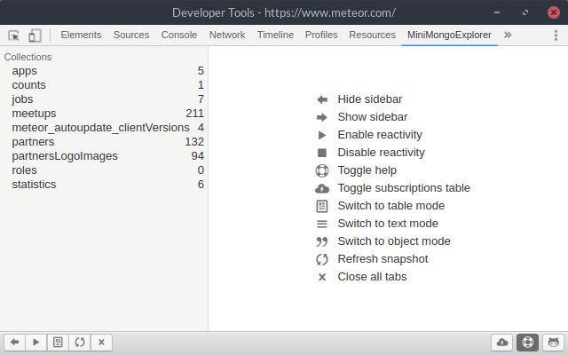 Meteor MiniMongo Explorer  from Chrome web store to be run with OffiDocs Chromium online