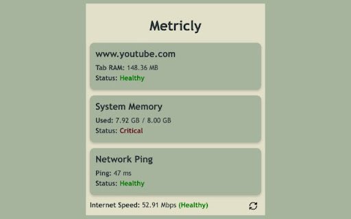 Metricly RAM  Ping Monitor  from Chrome web store to be run with OffiDocs Chromium online