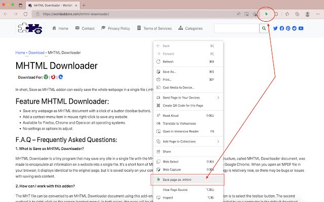 MHTML Downloader  from Chrome web store to be run with OffiDocs Chromium online