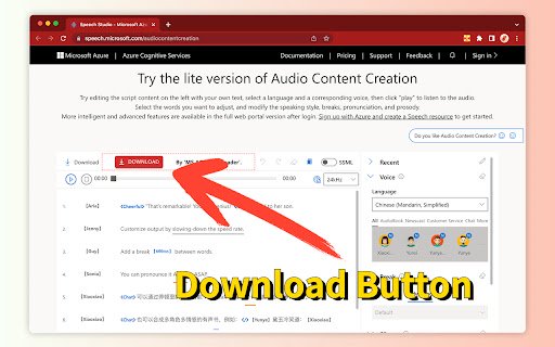 Microsoft Audio Content Creation TTS Exporter  from Chrome web store to be run with OffiDocs Chromium online