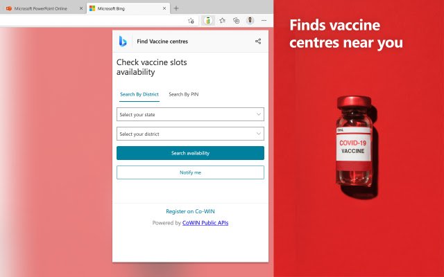 Microsoft Bing Vaccine Finder  from Chrome web store to be run with OffiDocs Chromium online