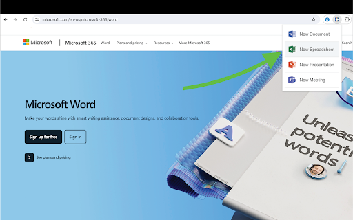 Microsoft Office 365 Quick Create  from Chrome web store to be run with OffiDocs Chromium online