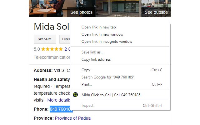 Mida Click to Call aus dem Chrome-Webshop zur Ausführung mit OffiDocs Chromium online