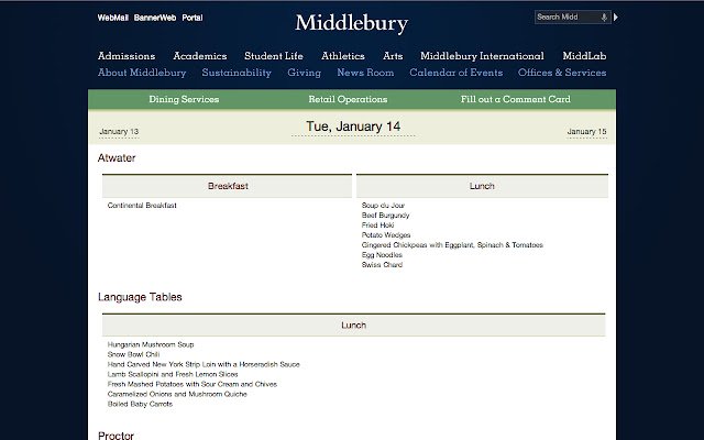Middlebury Menu  from Chrome web store to be run with OffiDocs Chromium online