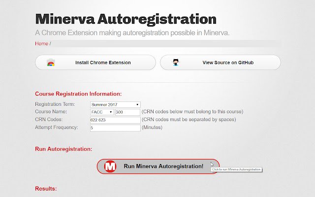 Minerva Autoregistration  from Chrome web store to be run with OffiDocs Chromium online