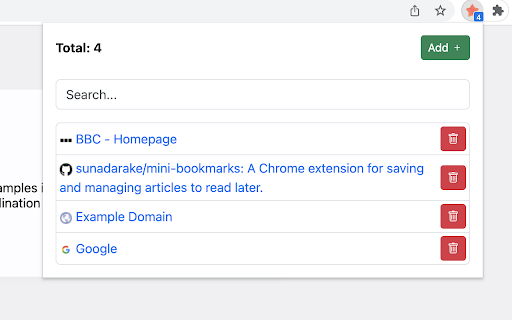 mini bookmarks  from Chrome web store to be run with OffiDocs Chromium online
