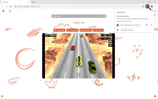 Mini Highway Crazy Traffic Game New Tab  from Chrome web store to be run with OffiDocs Chromium online