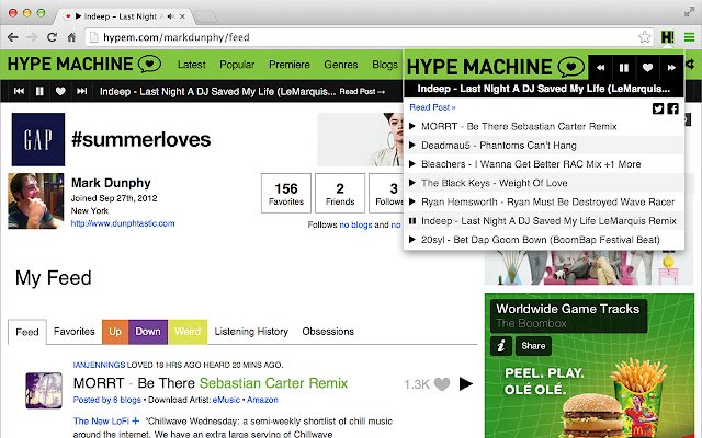 Chrome ウェブストアの Mini Hype Machine を OffiDocs Chromium オンラインで実行