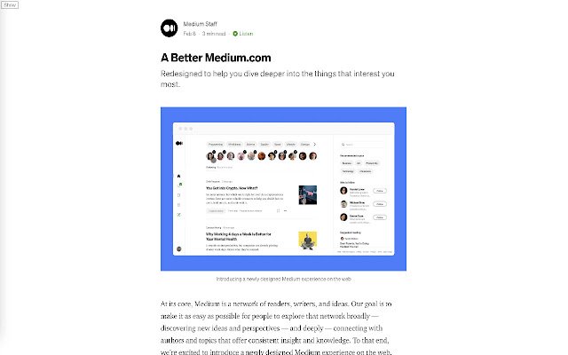 Minimalistic Medium.com  from Chrome web store to be run with OffiDocs Chromium online