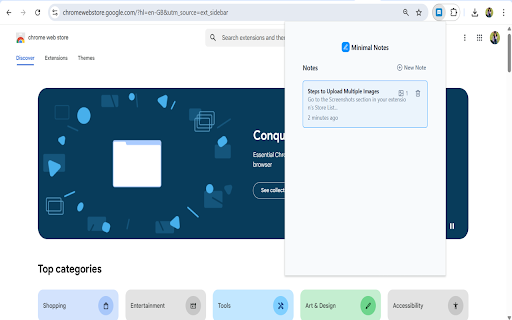 Minimal Notes  from Chrome web store to be run with OffiDocs Chromium online