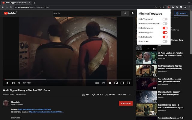 Tema mínimo do YouTube da loja virtual do Chrome para ser executado com OffiDocs Chromium online