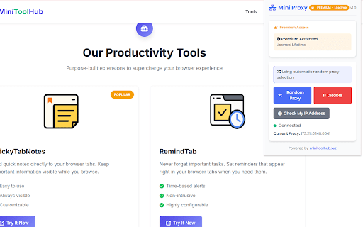 Mini Proxy Free Fast Reliable  from Chrome web store to be run with OffiDocs Chromium online