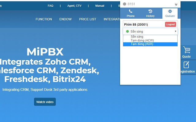 MiPBX CC AGENT من متجر Chrome الإلكتروني ليتم تشغيله مع OffiDocs Chromium عبر الإنترنت