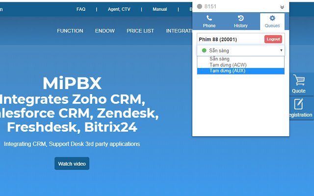 MiPBX CC AGENT da Chrome Web Store será executado com OffiDocs Chromium online