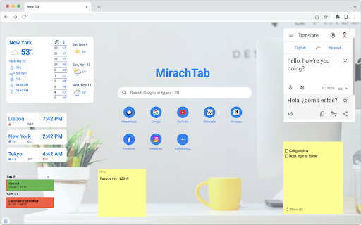 MirachTab: New Tab Upgrade  from Chrome web store to be run with OffiDocs Chromium online
