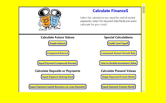 Mister iCans Financial Calculator  from Chrome web store to be run with OffiDocs Chromium online