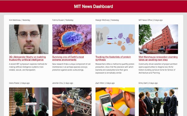MIT News Dashboard  from Chrome web store to be run with OffiDocs Chromium online
