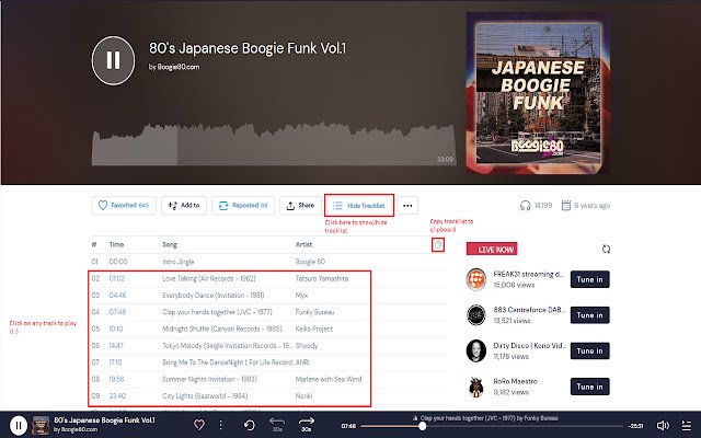Mixcloud (with) Tracklist  from Chrome web store to be run with OffiDocs Chromium online