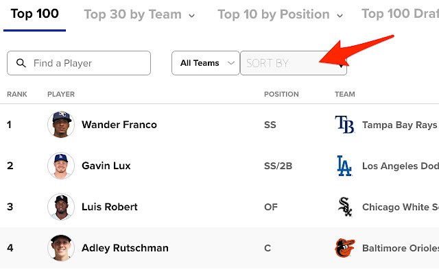 MLB.com Prospect List Sorter จาก Chrome เว็บสโตร์ที่จะรันด้วย OffiDocs Chromium ทางออนไลน์