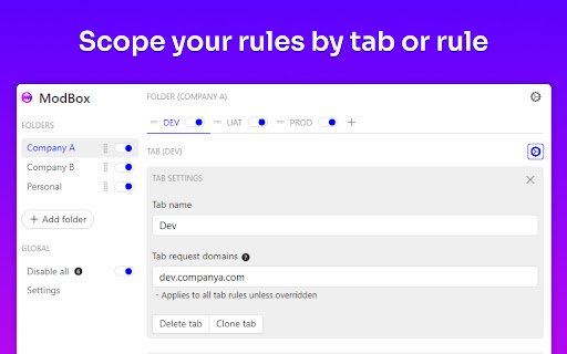 ModBox – Modify headers, block requests  from Chrome web store to be run with OffiDocs Chromium online