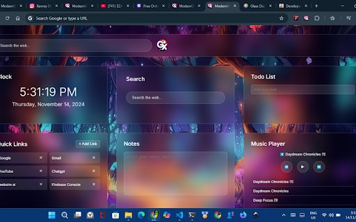 Modern Glass Widget Theme X Evolution  from Chrome web store to be run with OffiDocs Chromium online