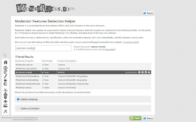 Modernizr Helper  from Chrome web store to be run with OffiDocs Chromium online