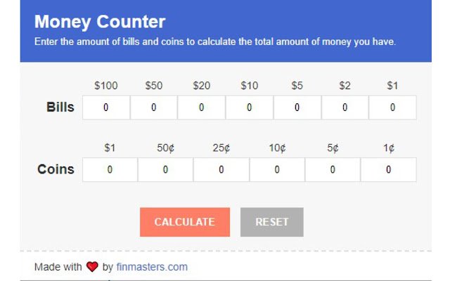 Money Counter  from Chrome web store to be run with OffiDocs Chromium online