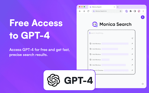Monica Search New Tab for AI Search  from Chrome web store to be run with OffiDocs Chromium online