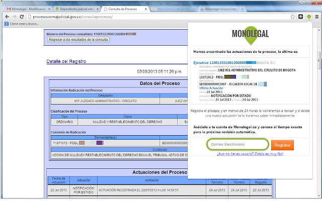 Monolegal Actuaciones judiciales al instante dari toko web Chrome untuk dijalankan dengan OffiDocs Chromium online