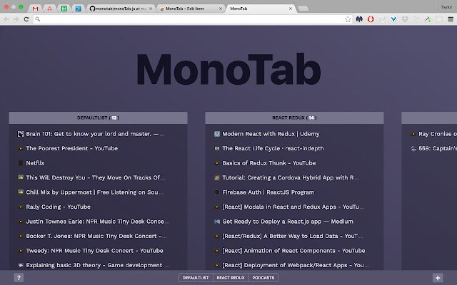 MonoTab  from Chrome web store to be run with OffiDocs Chromium online