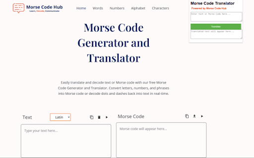 Morse Code Translator  from Chrome web store to be run with OffiDocs Chromium online